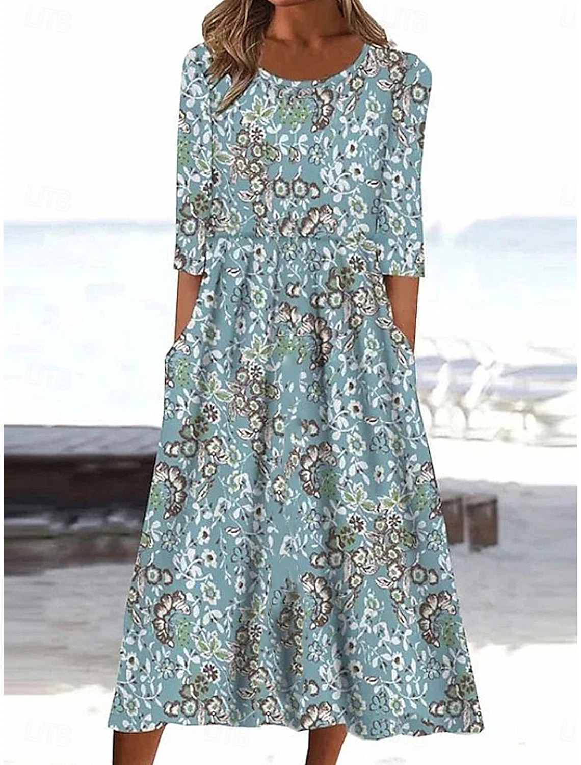 Women's Midi Dress Shift Dress Vacation Casual Boho Daily Summer Dress Spring Dress Regular Fit Graphic Half Sleeve Crew Neck Blue Yellow Pink Royal Blue Summer Spring