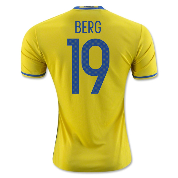 High Quality Quick Dry Sweden Home 2016 Berg 19 Soccer Jersey Shirt