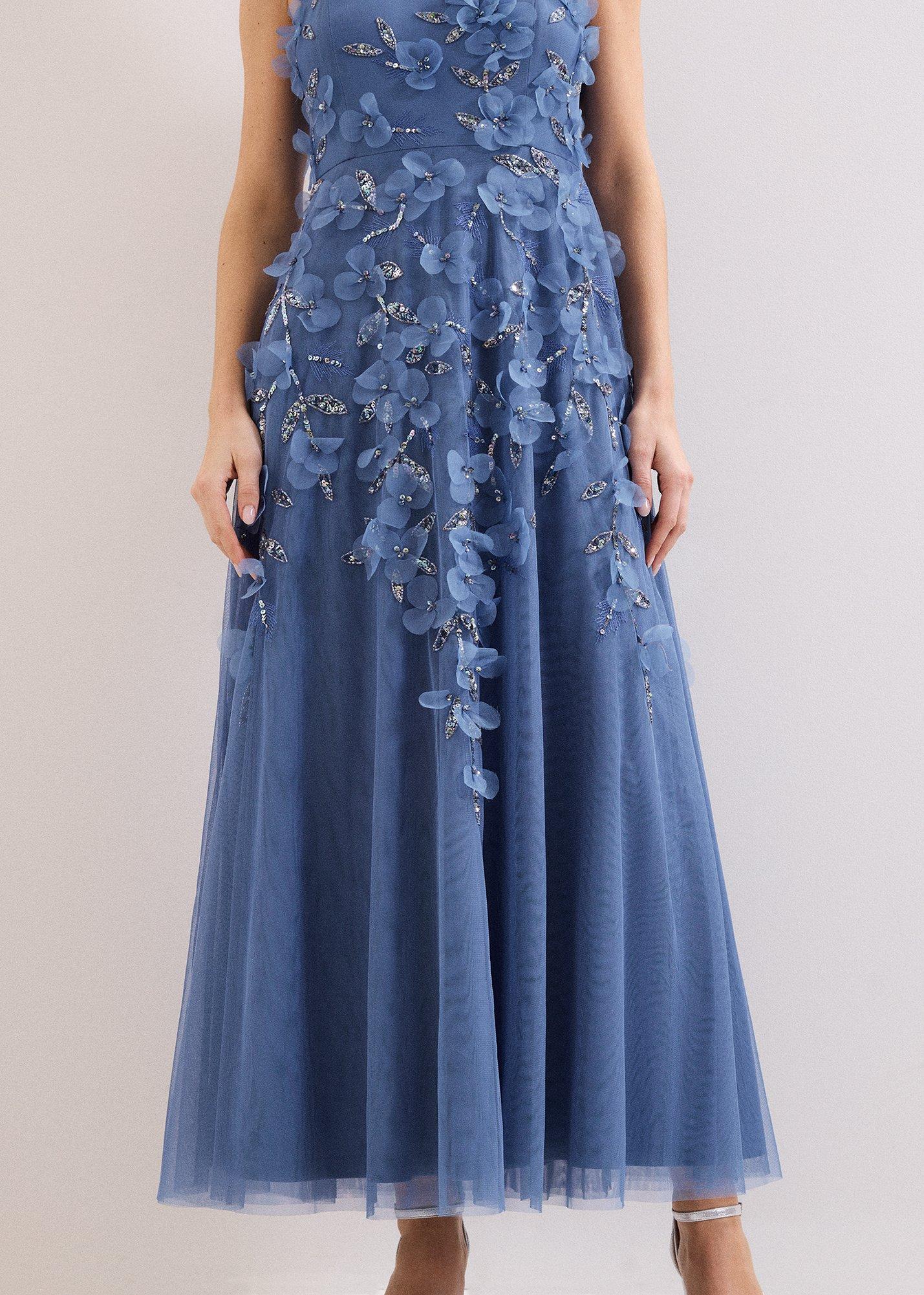 Petite Azera Blue Beaded Midi Dress