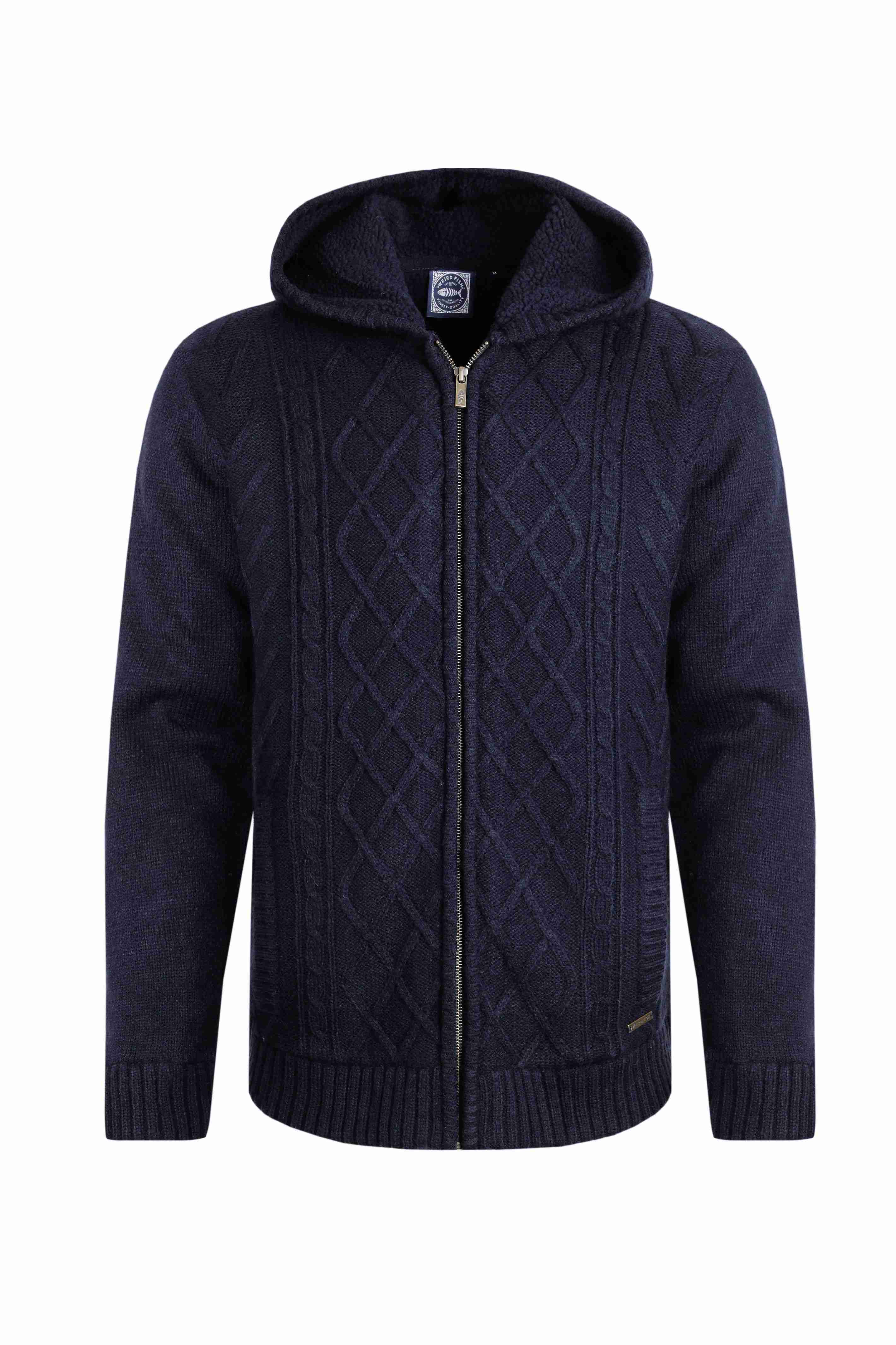 Brodhi Borg Lined Cable Knit Full Zip Hoodie Midnight