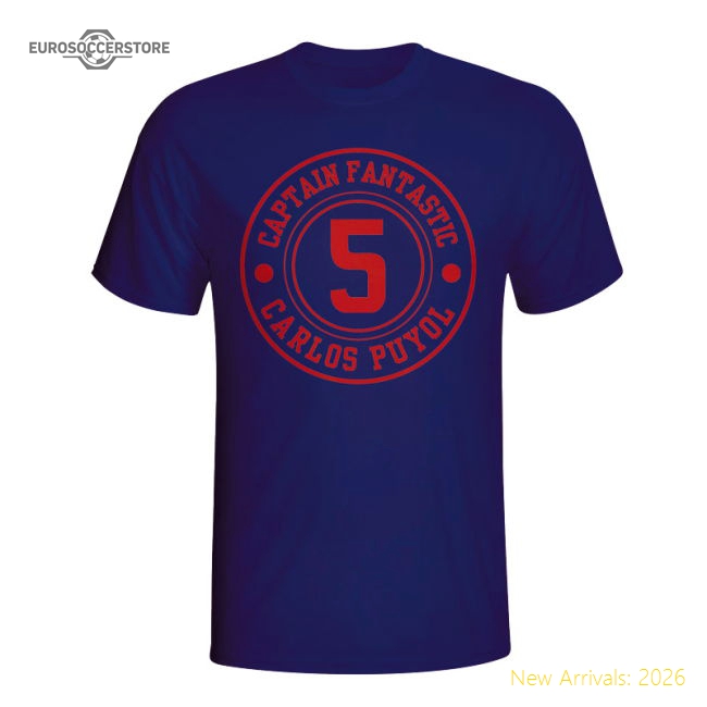 Top-Quality Carlos Puyol Barcelona Captain Fantastic T-Shirt (Navy)