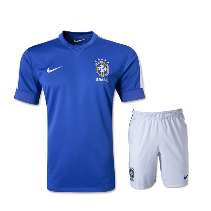 High Performance 13-14 Brazil Away Blue Jersey KitShirtShort