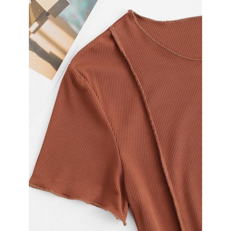 Ribbed Topstitching Crop T Shirt AA0200