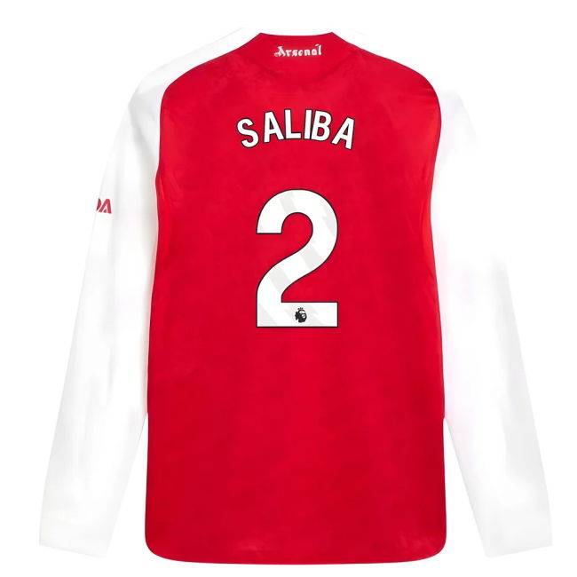 2025-2026 Arsenal Authentic Long Sleeve Home Shirt (Saliba 2)