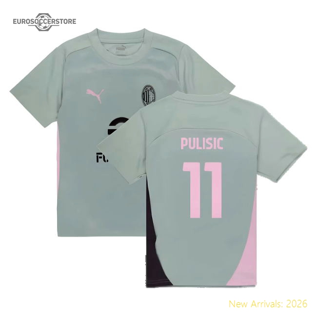 Professional-Grade 2024-2025 Ac Milan Training Shirt (Green Fog) - Kids (Pulisic