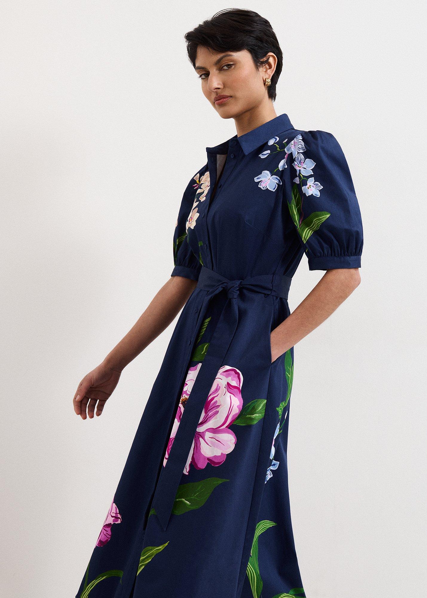 Petite Kerrie Navy Floral Shirt Dress