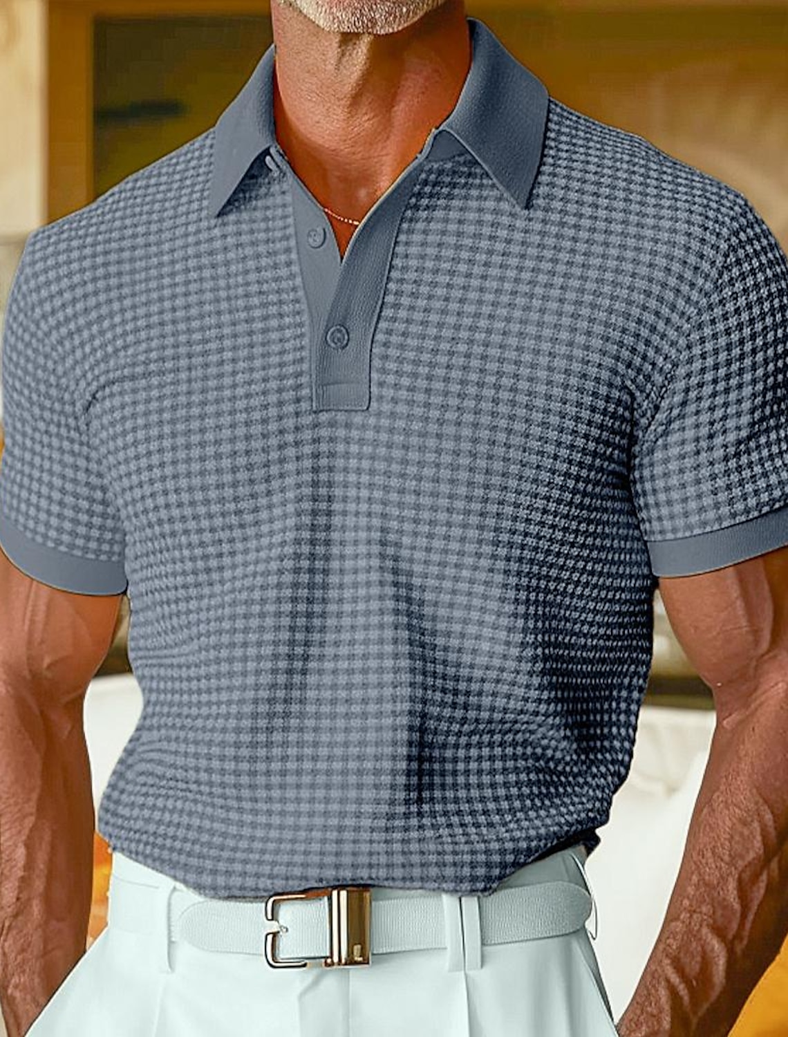 Men's Waffle Polo Shirts Textured Casual Holiday Lapel Ribbed Polo Collar Short Sleeve Fashion Basic Plain Buttons Soft Summer Spring Regular Fit White Yellow Burgundy Mint Green Green khaki Waffle