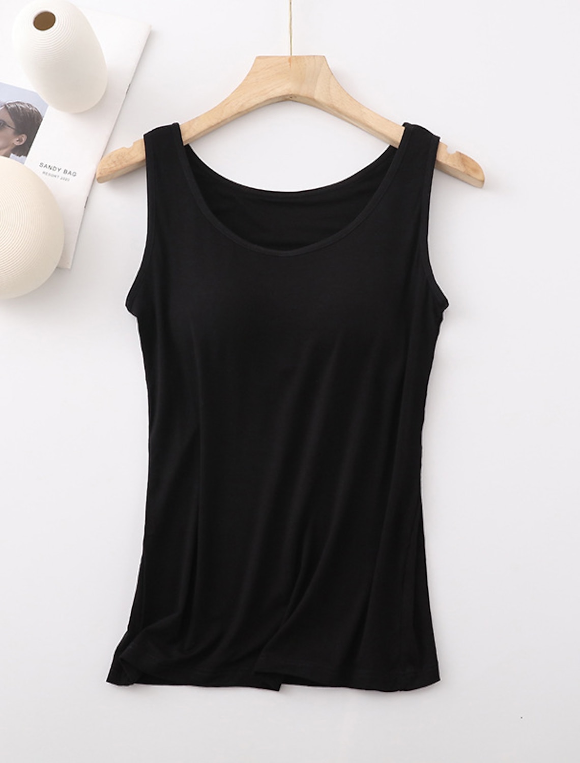 Women's Camisole Tank Top Basic Sleeveless Regular Tops Round Neck Casual Black White Orange Dark Gray Gray