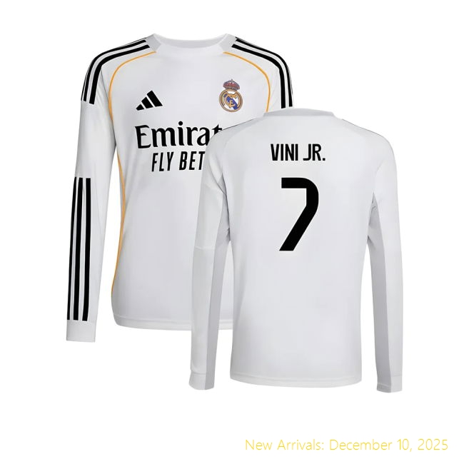 2025-2026 Real Madrid Long Sleeve RM Premium Home Shirt (Kids) (Vini
