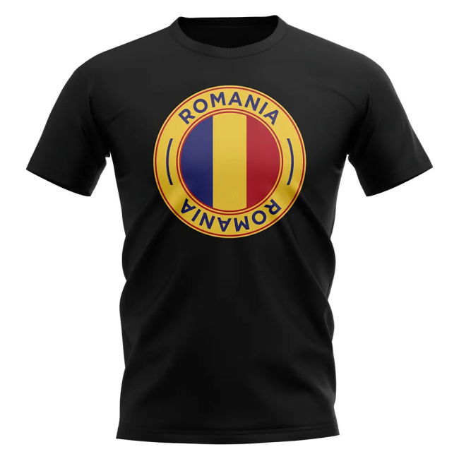 Romania Football Badge T-Shirt (Black) Performance Quality