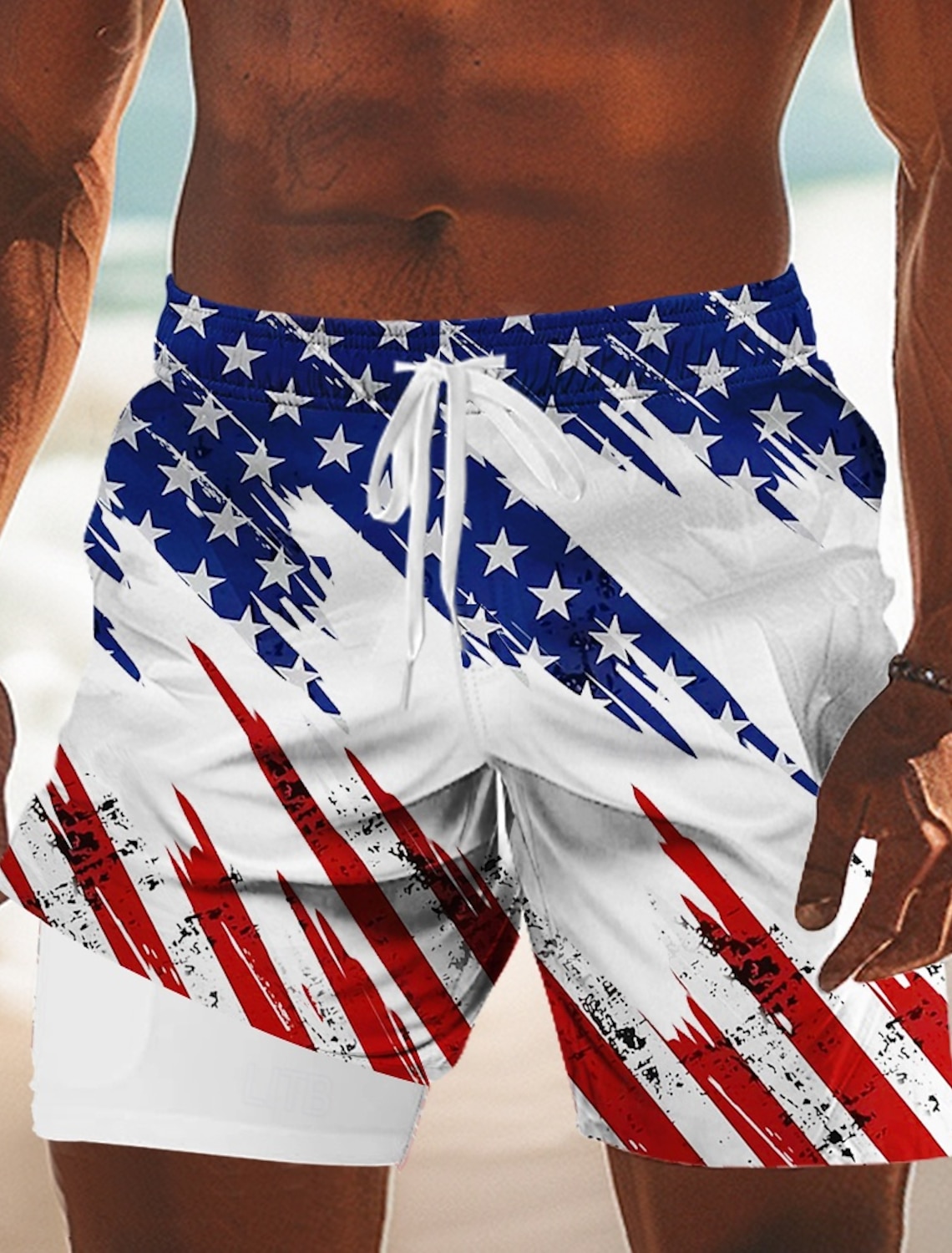 Men's 4th of July U.S. 250th Anniversary US Flag Lined Shorts 2 in 1 Board Shorts Swim Shorts Mid Waist Patriotic Holiday Side Pockets With Compression Liner Elastic Drawstring Waist Designer