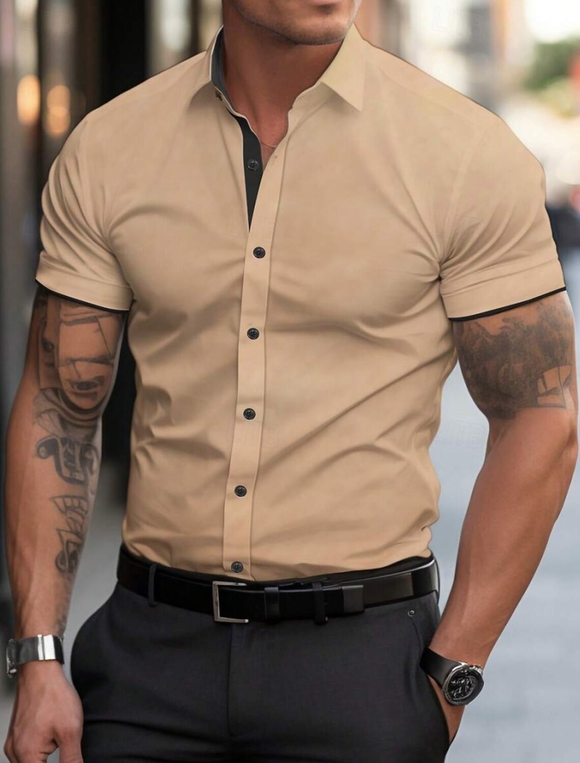 Men's Dress Shirt Non Iron Plain Outdoor Business Light Pink Black