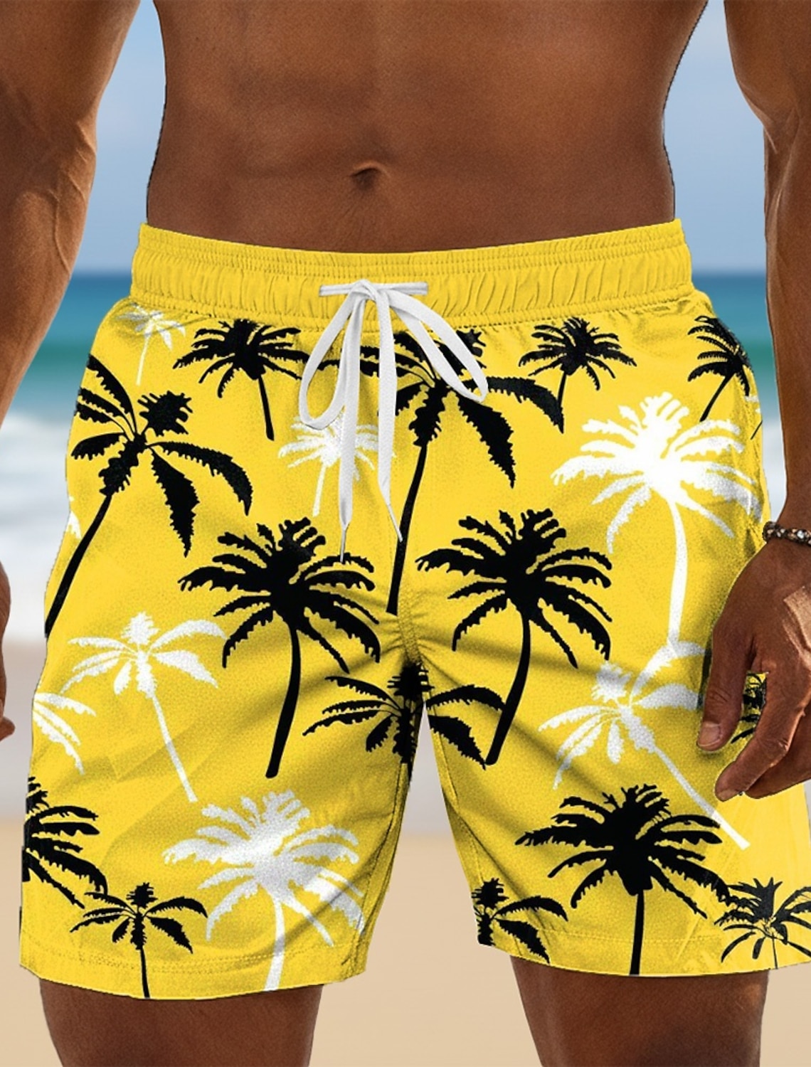 Men's Coconut Tree Gradient Color Tropical Plants Swim Trunks Swim Shorts Board Shorts Mid Waist Hawaiian Beach Vacation Wear Side Pockets Mesh Lining Elastic Drawstring Waist Designer Clothing