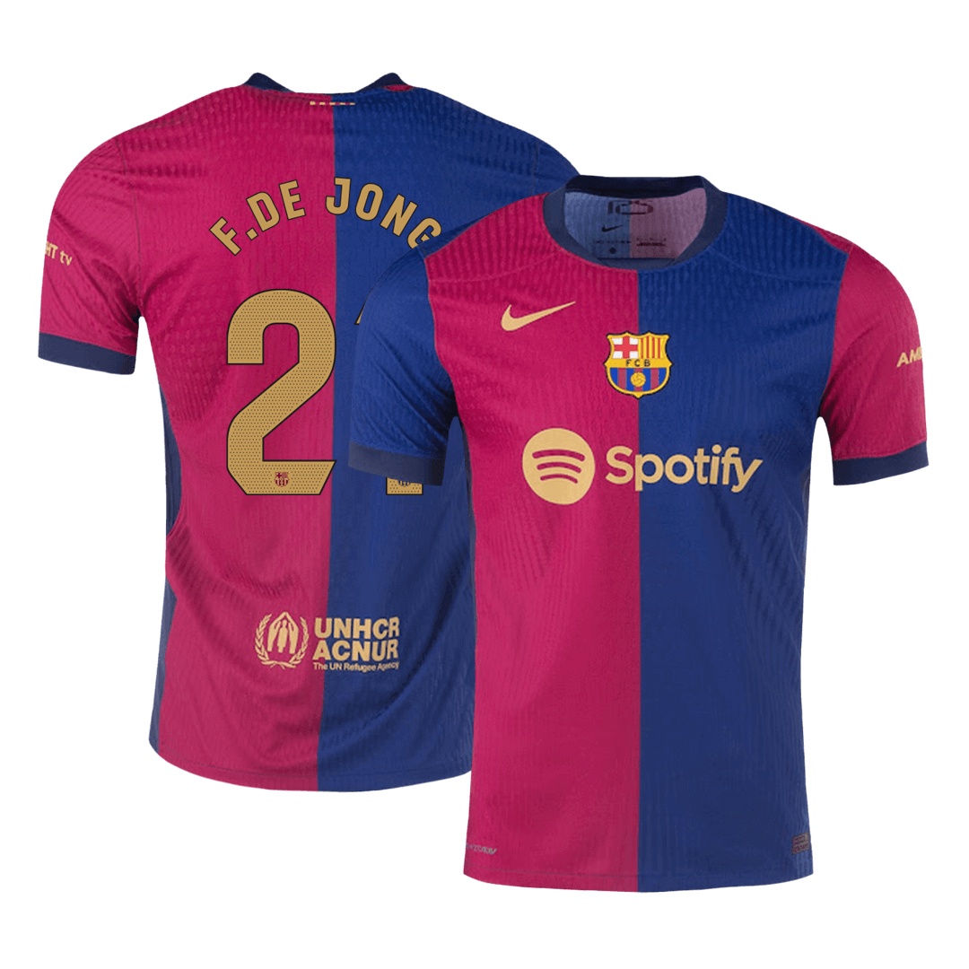 Player Version F.DE JONG #21 Barcelona Home Soccer Jersey 2024/25Authe