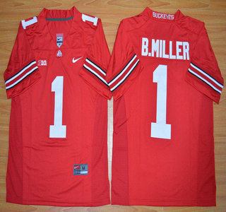 Men's OSU Ohio Red 2015 team authorized Baxton Miller #1 replica
