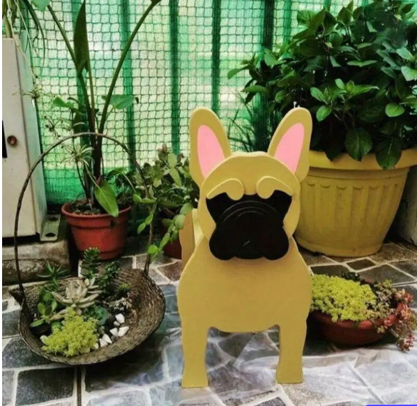 Cozy Frenchie Shaped Wooden Plant Pot Whimsical Garden Decor for Fashion