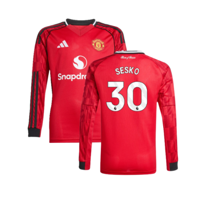 2025-2026 Man Utd Long Sleeve Home Top (Kids) (Sesko 30)