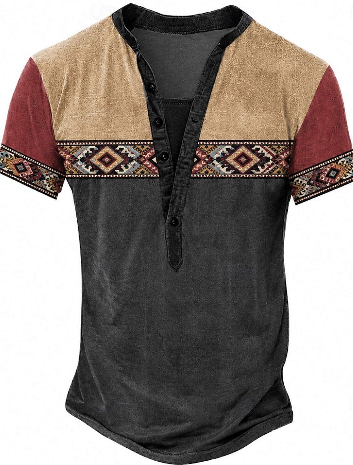 Men's Ethnic T Shirt Henley Shirt Tee Short Sleeve Designer Basic Classic Casual Daily Outdoor Spring & Summer Summer Spring Black Dark Green Red Light Green Henley Henley T-Shirt