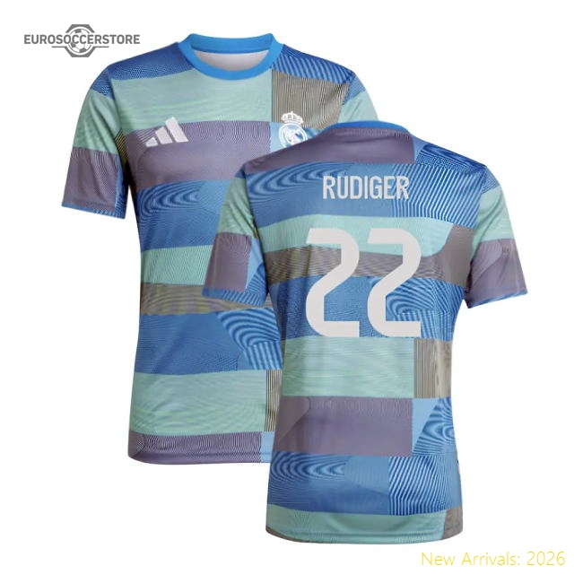 2025-2026 Madrid Real Madrid Pre-Match Shirt (Blue) (Rudiger 22)
