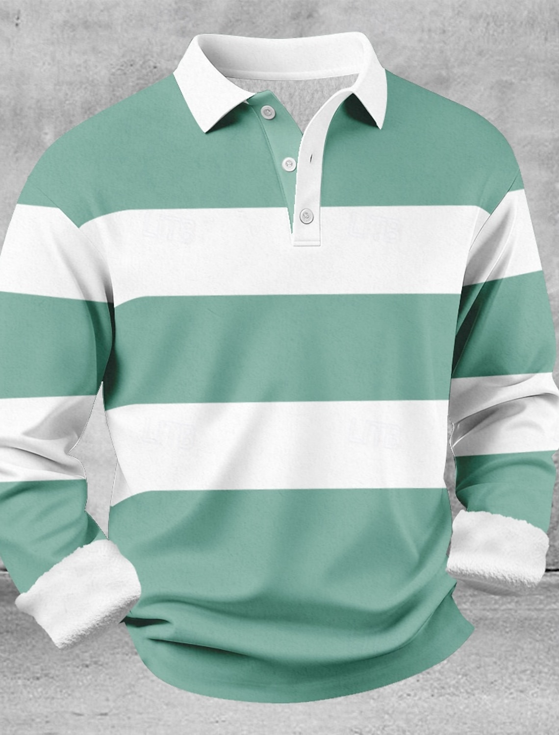 Men's Geometic Horizontal Stripes Polo Shirts Themmal Long Sleeve