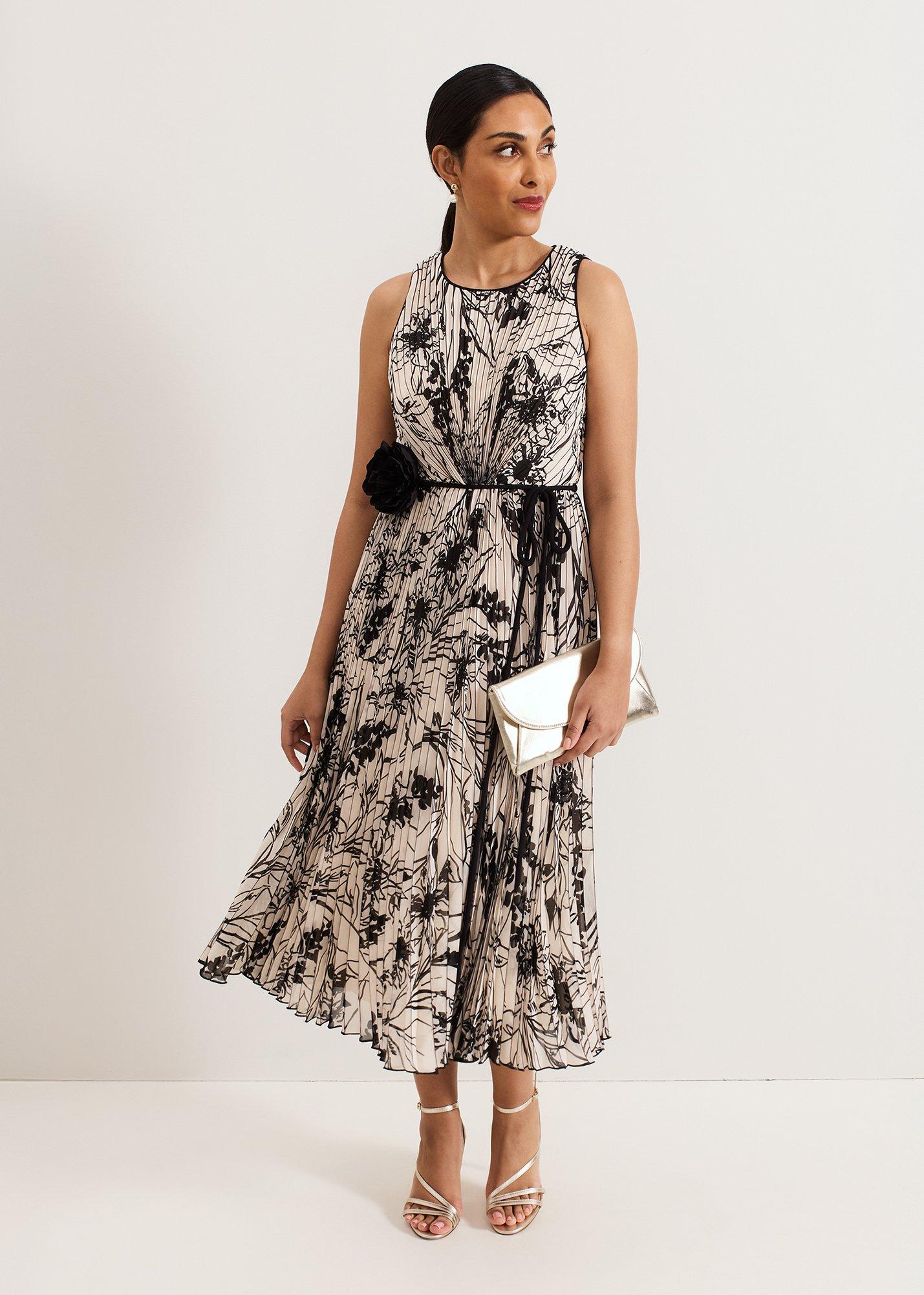 Petite Sandra Printed Pleat Midi Dress