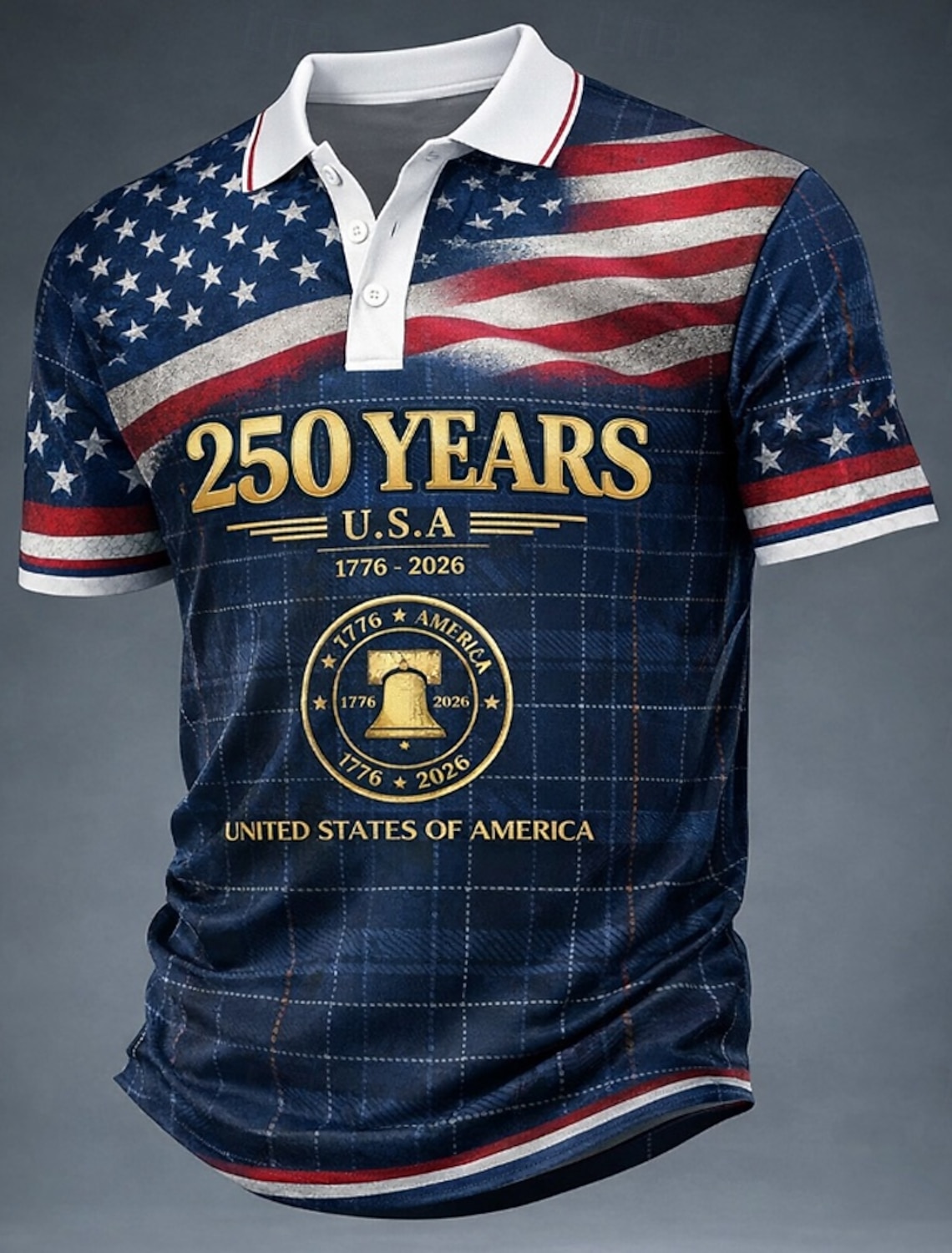 4th of July 2026 250th Men's American US Flag Polo Shirts Short Sleeve Polo Shirts Lapel Casual Athleisure Daily Wear Festival Wear 3D Print Buttons Spring & Summer Blue Red Gray