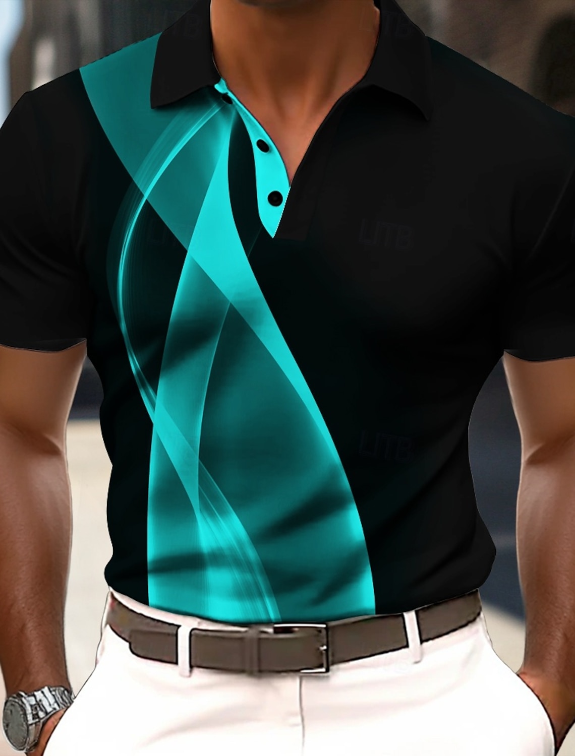 Men's Abstract Geometic Polo Short Sleeve Shirts Collared Business