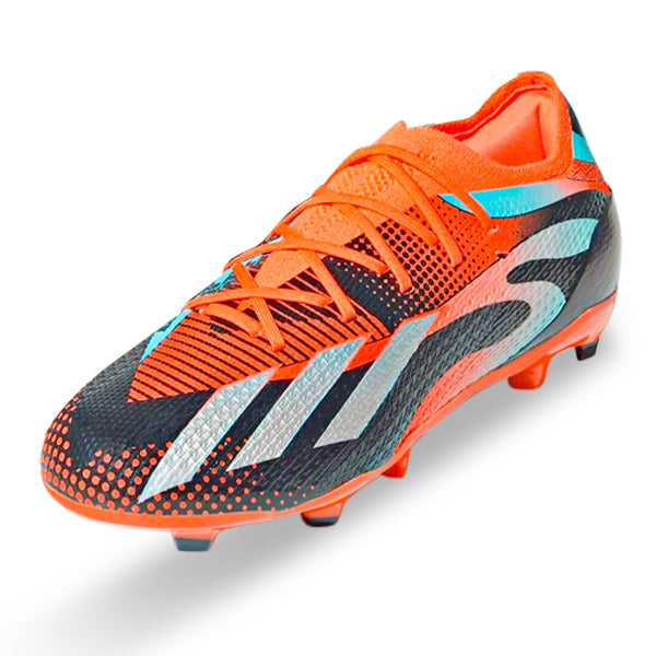 Messi adidas Jr. X Speedportal 1 Firm Ground Football Boots Team Solar Orange Metallic Silver