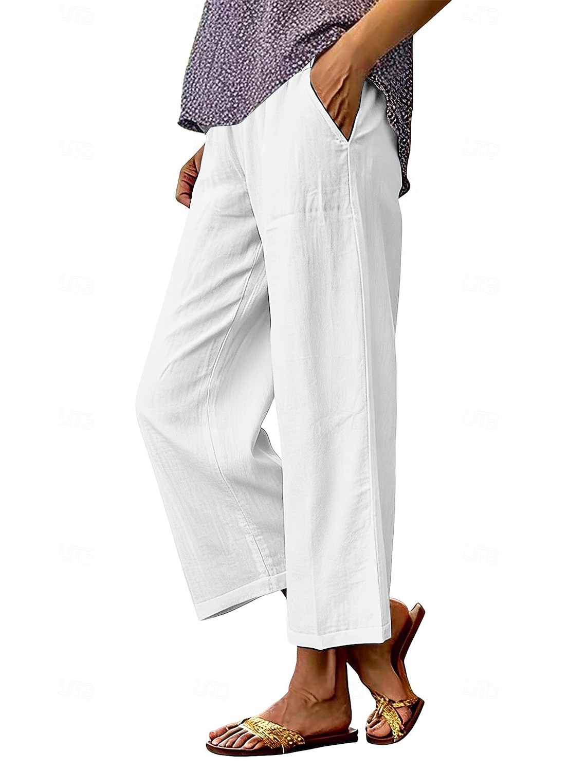 Women's Wide Leg Trousers Casual Pants Vacation Fashion Streetwear Full Length High Waist Plain Pocket Elastic Waist Comfortable Breathable Inelastic Daily Vacation Street Dark Grey Black White Red