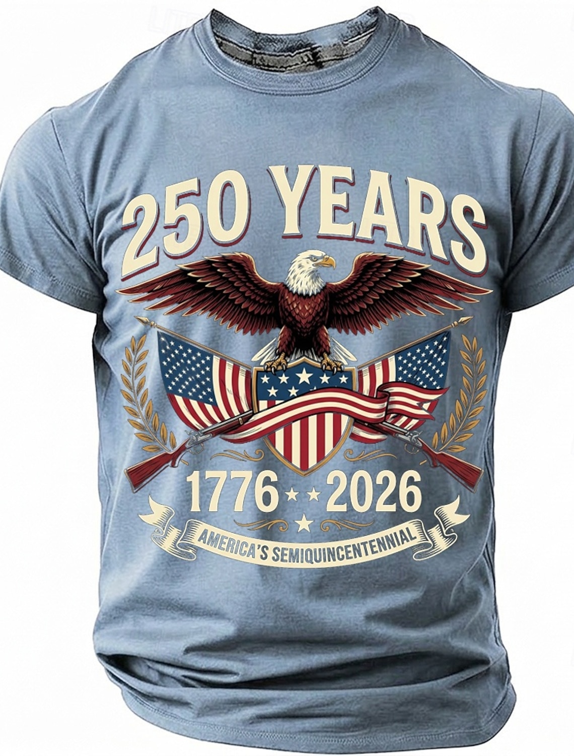 250 Years America's Semiquincentennial 1776 2026 Men's Patriotic Bald Eagle Crossed Rifles Vintage USA Pride T Shirt Graphic Crew Neck Short Sleeve Fourth of July Celebration Gift Designer Clothing Ap
