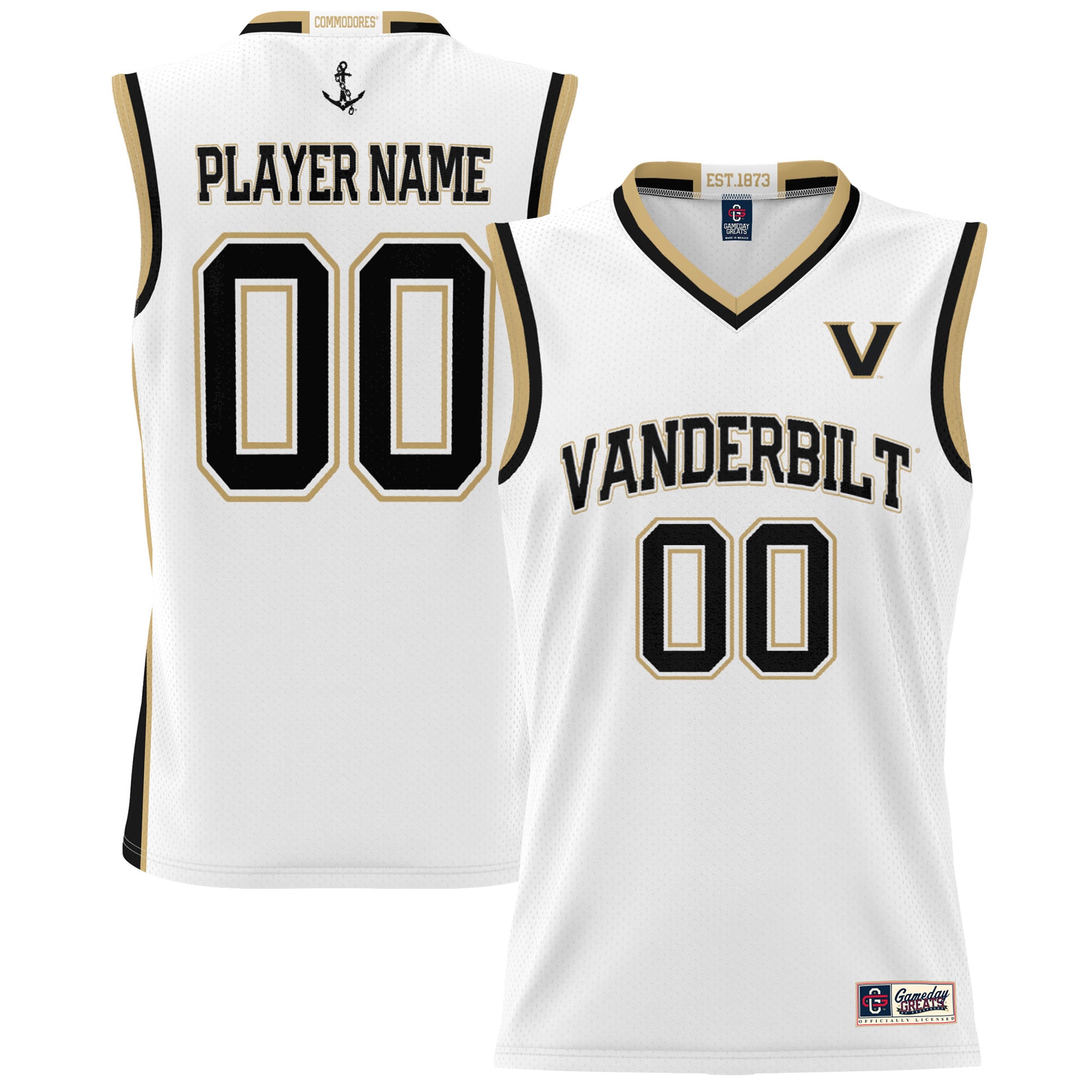[NJP] Vanderbilt Commodores GameDay Greats Unisex NIL Pick-A-Player Lightweight Women's Basketball Jersey - White