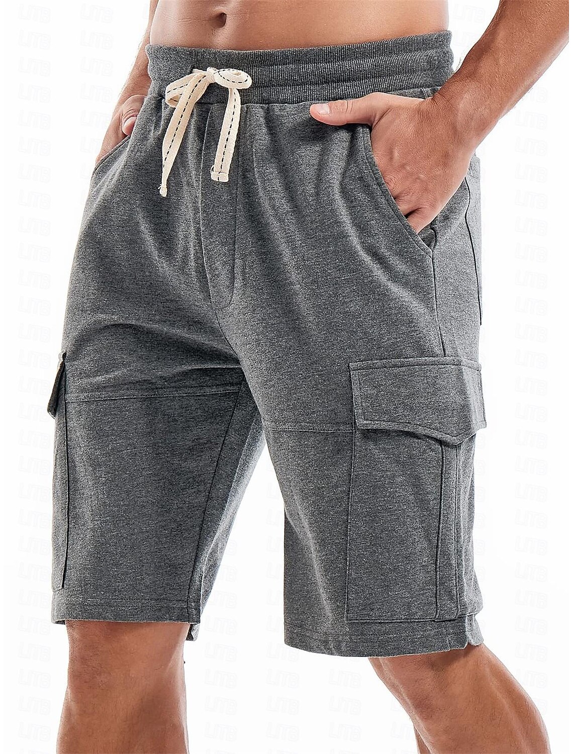 Men's Cargo Shorts Sweat Shorts Workout Shorts Casual Shorts Drawstring Elastic Waist Multi Pocket Plain Comfort Breathable Knee Length Casual Daily Holiday Sports Fashion Black Yellow Micro-elastic