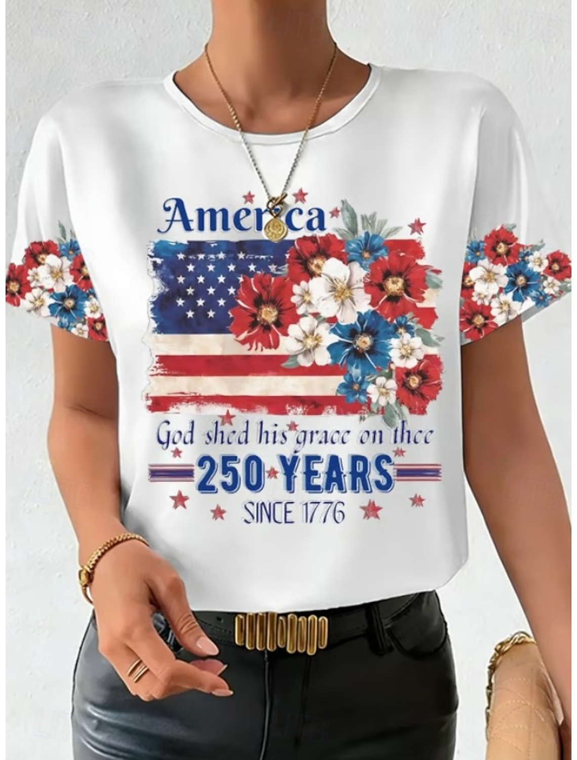 American Independence Day Women's T Shirt Print Graphic Flag American Flag Vintage Stylish Classic Short Sleeve V Neck Regular Tops Daily Blue White-Blue White Red Summer Spring