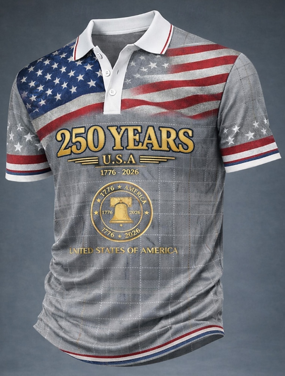 4th of July 2026 250th Men's American US Flag Polo Shirts Short Sleeve Polo Shirts Lapel Casual Athleisure Daily Wear Festival Wear 3D Print Buttons Spring & Summer Blue Red Gray