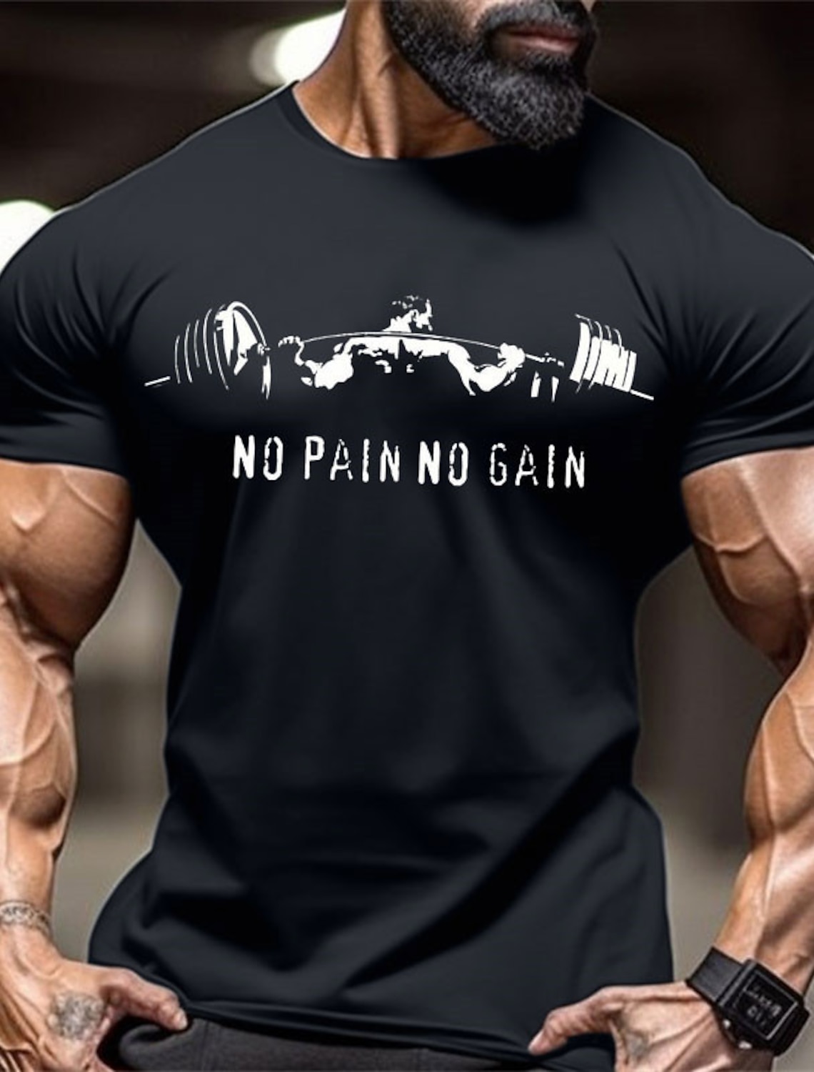 Men's Fitness Gym Workout T-Shirt - 'NO PAIN NO GAIN' Graphic Short Sleeve Tee