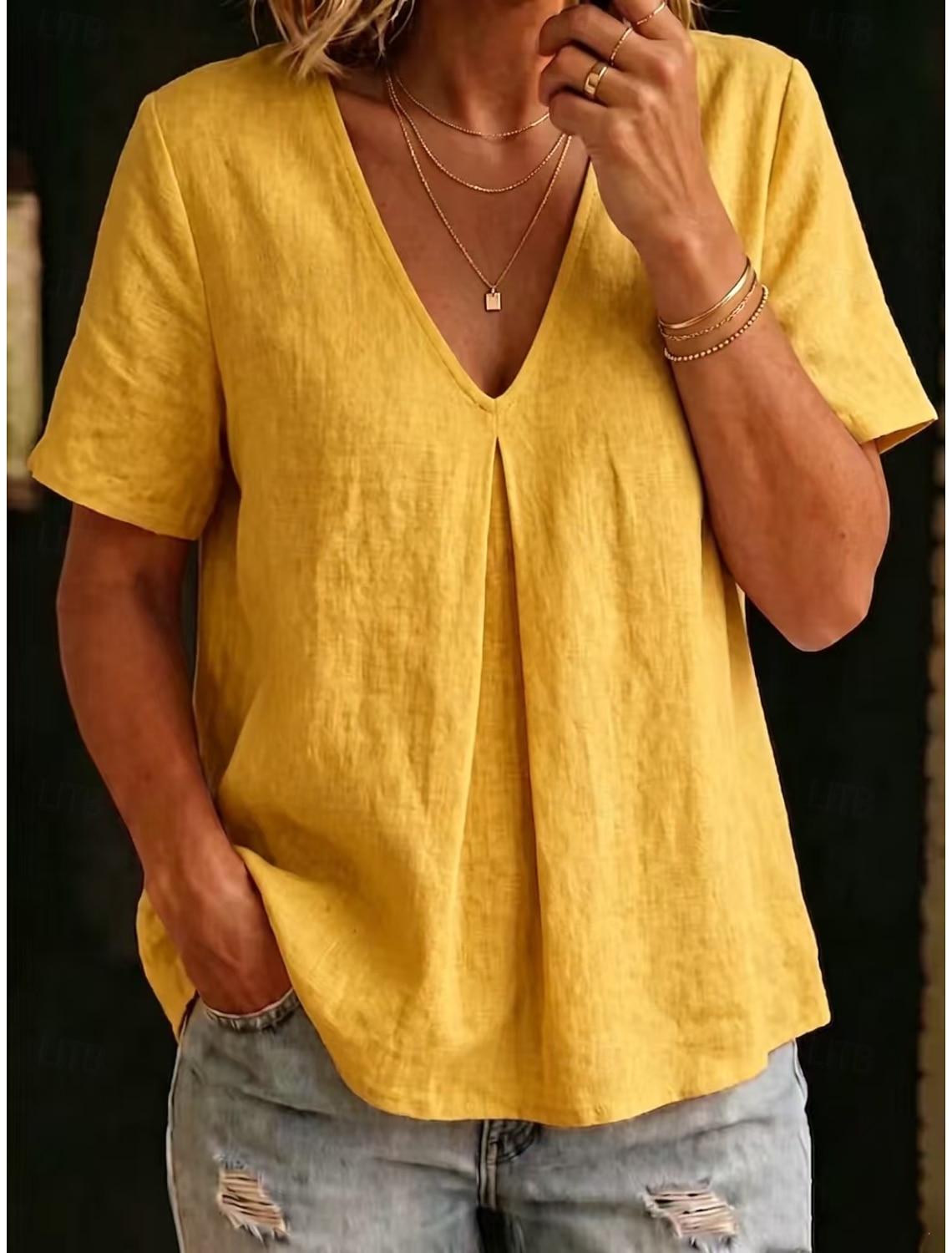 Women's Polo Shirts Blouse Lace Tops Plain Bohemia 3/4 Length Sleeve Lapel Regular Tops Light Blue White Pink Royal Blue Sky Blue Summer Spring