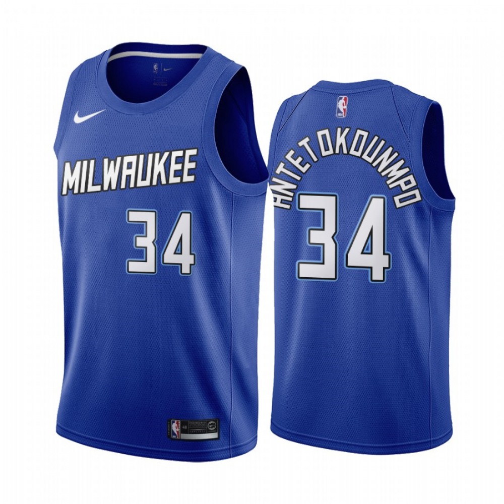 Performance Contemporary Men's Bucks #34 Giannis Blue Basketball Jersey