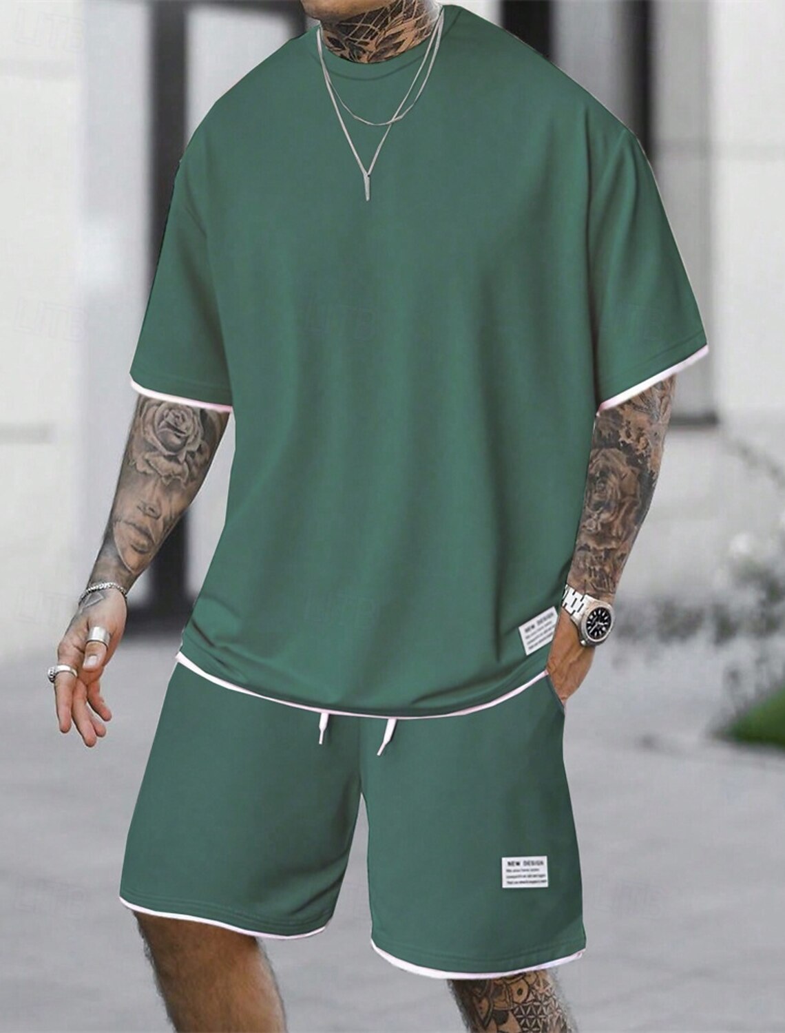 Men's Workout Set Tracksuit T shirt & Shorts Outfit Crew Neck Outdoor