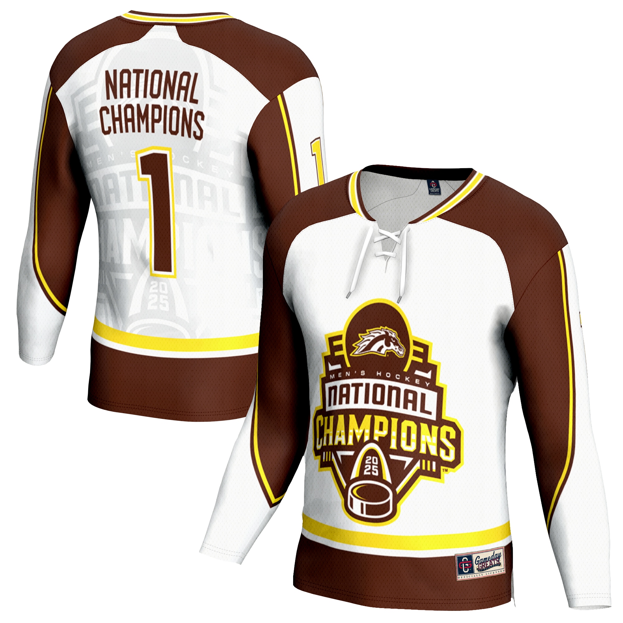 [DDG] Women's Western Michigan Broncos GameDay Greats 2025 NCAA Frozen Four Men's Ice Hockey National Champions Commemorative Fashion Jersey - White