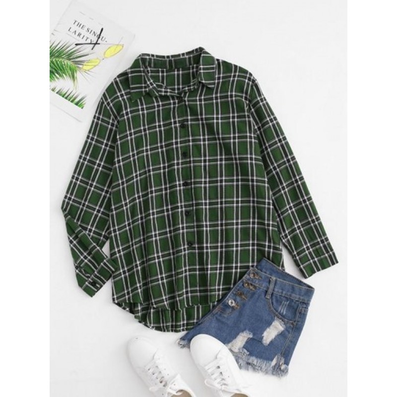 Plaid Boyfriend Button Down Shirt QV1842