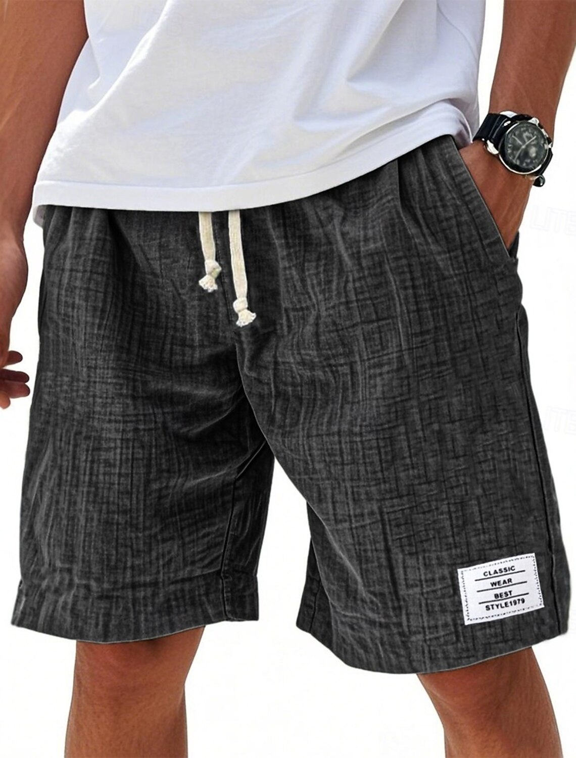 Men's Shorts Summer Beach Casual Drawstring Elastic Waist Solid Color