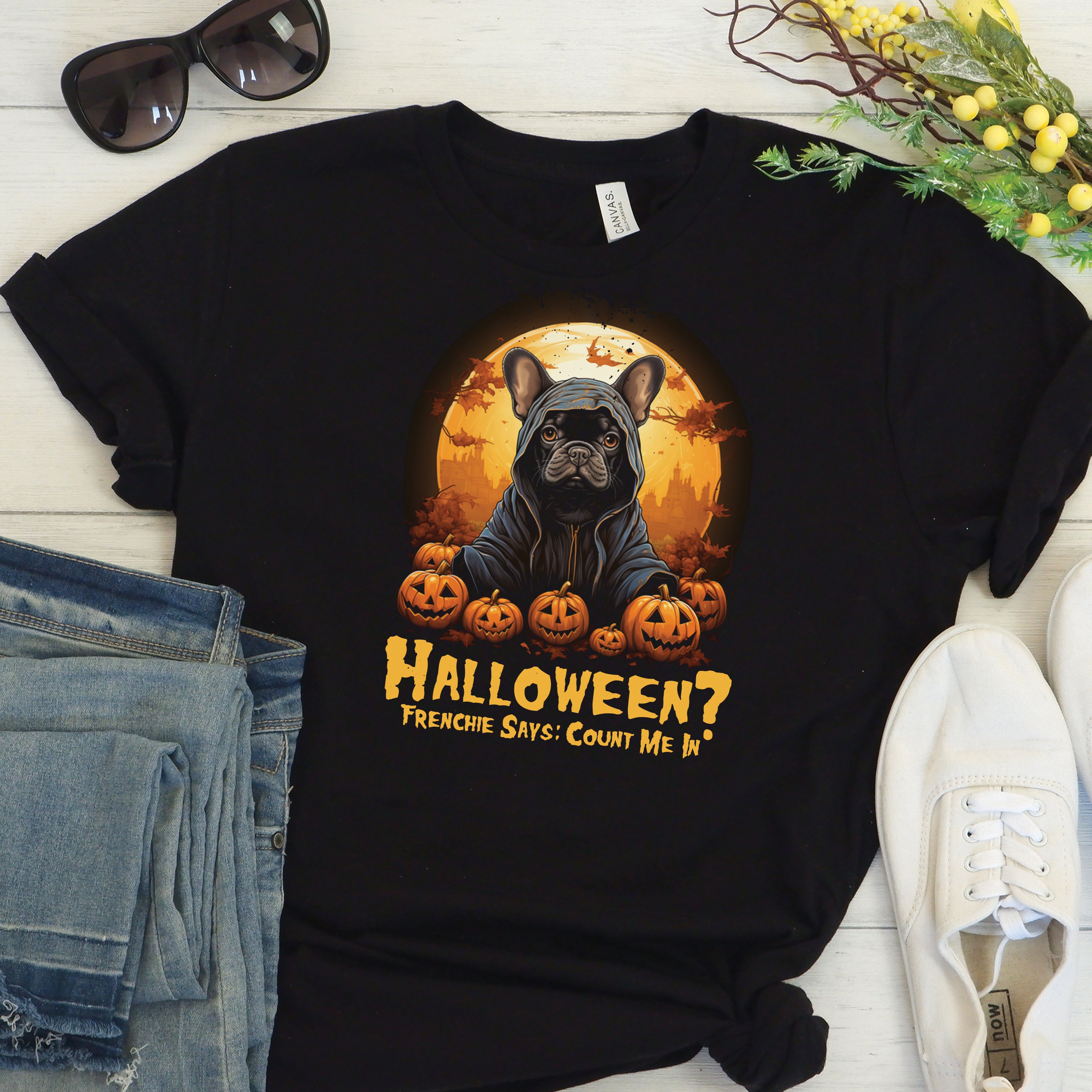Minimal-Aesthetic Playful Frenchie Halloween - Unisex T-shirt for Dog