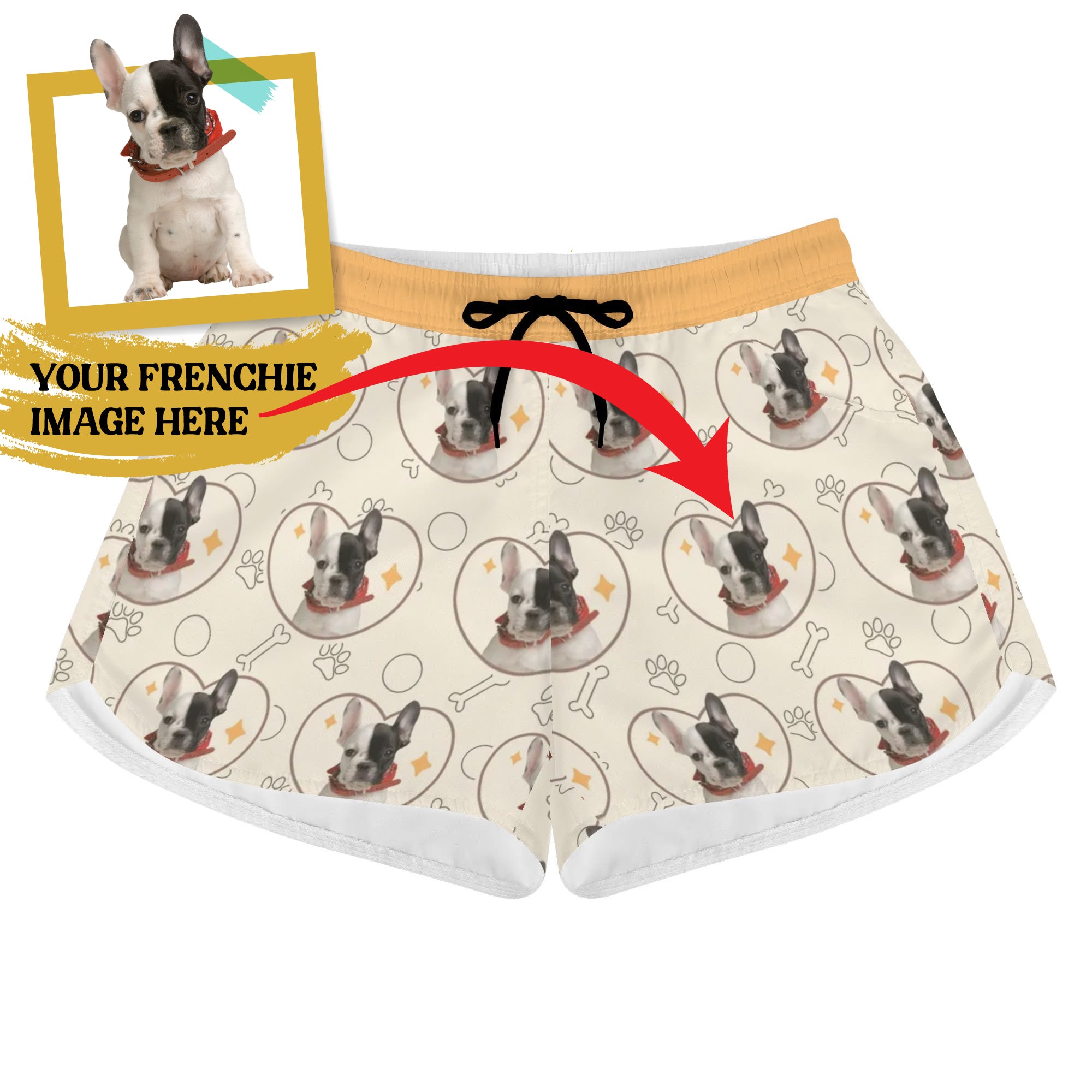 Custom Women's Beach Shorts with French Bulldog Image