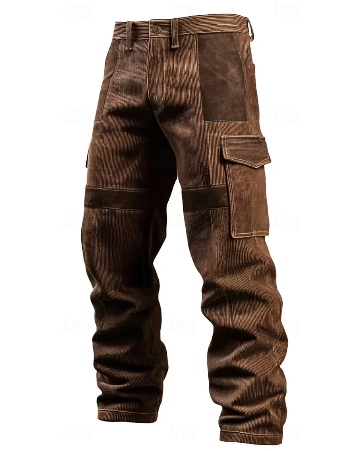 Men's Cargo Pants Trousers Corduroy Work Suede Patchwork Multi Pocket
