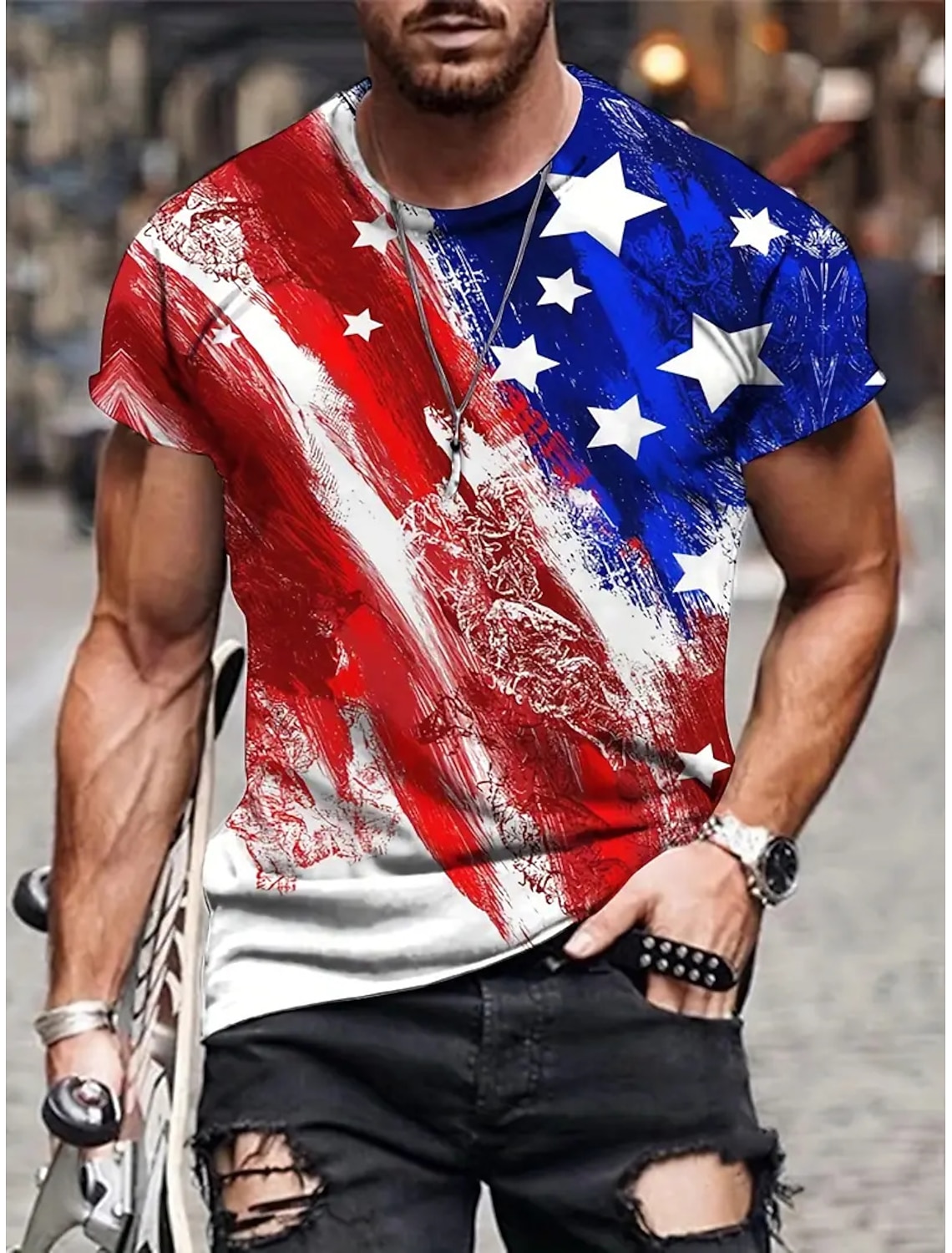 4th of July 2026 250th Memorial Day Men's Patriotic Vintage Designer Patriot Graphic 3D Print National Flag Veteran Crew Neck Short Sleeve T-Shirt