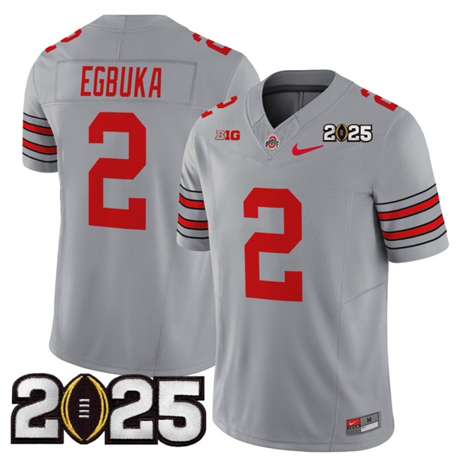 Men's OSU Ohio #2 Emeka Egbuka Game 2025 authentic away jersey Jersey