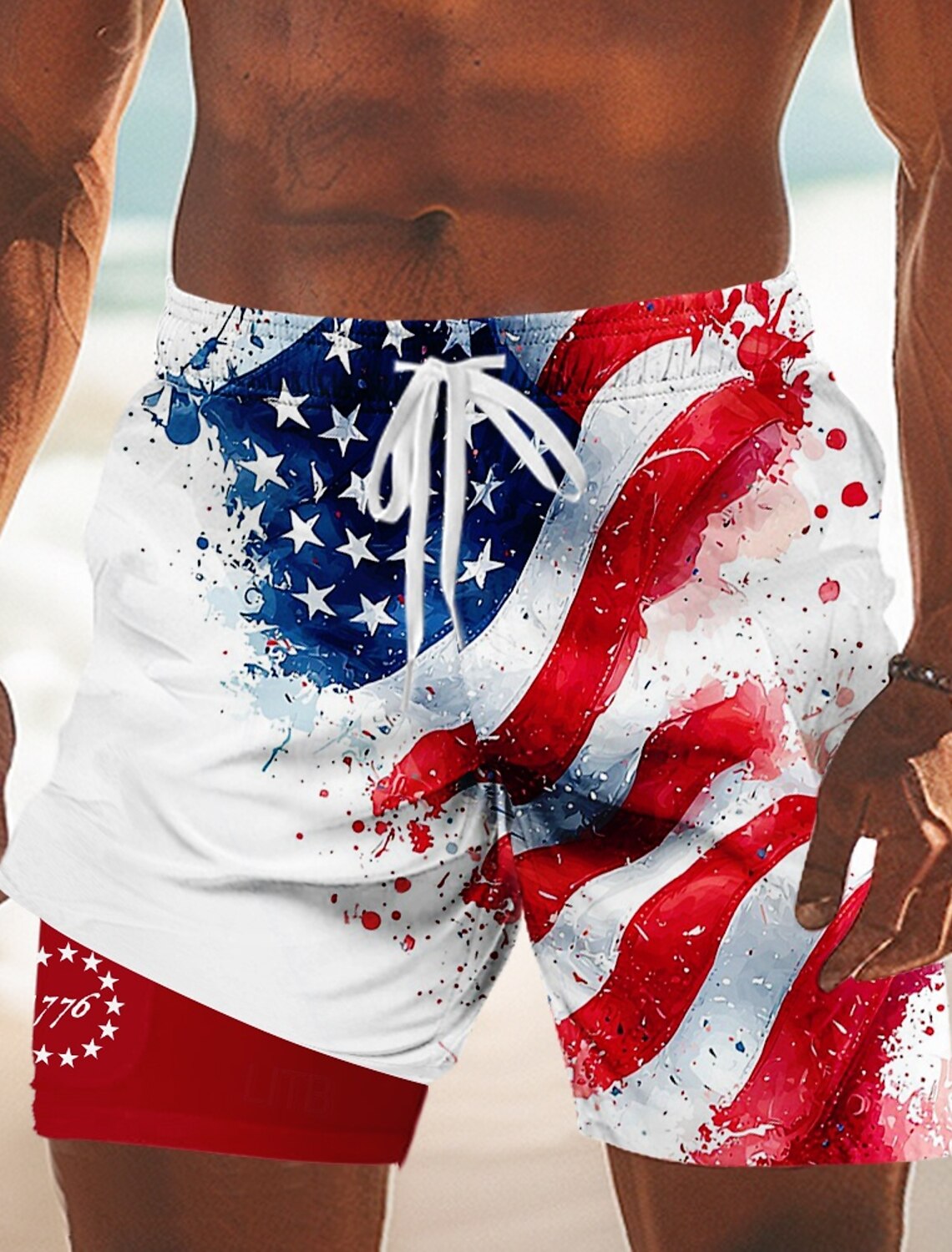 Independence Day Men's 4th of July U.S. 250th Anniversary US Flag Patriotic Lined Shorts 2 in 1 Board Shorts Swim Trunks Mid Waist Holiday Side Pockets With Compression Liner Elastic Drawstring Waist