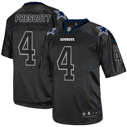 NFL DAL Cowboys #4 Dak Prescott Black Lights Out Jersey - Authentic...