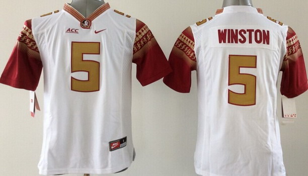 Men's None White 2014 team authorized Jameis Winston #5 game day