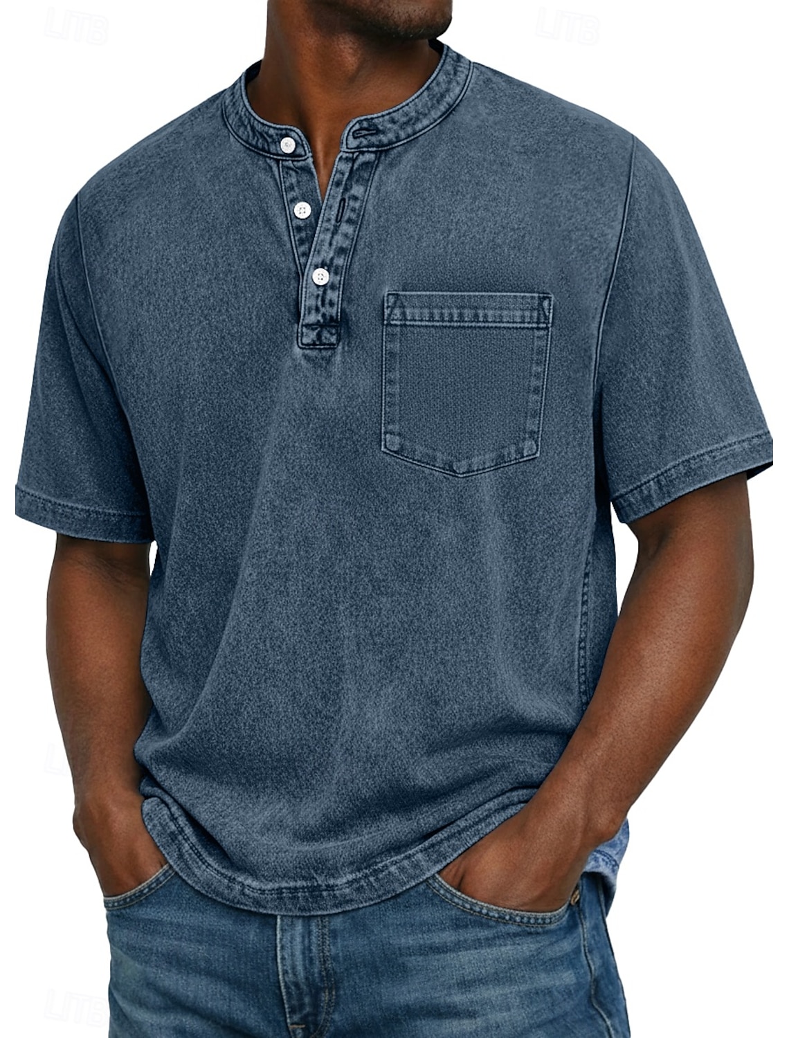 Men's Henley Shirt 100% Cotton Acid Wash Shirt T shirt Tee Short Sleeve Solid Retro Vintage Casual Pocket Vintage Style Washed Henley Casual Spring & Summer Summer Spring Pink Light Green Dark Green